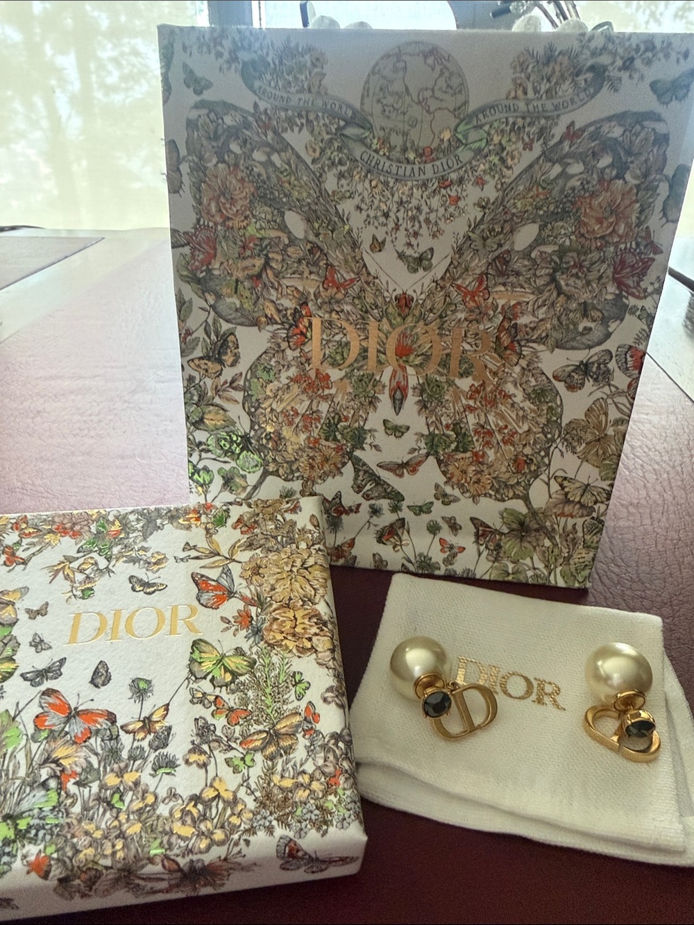 Dior Gold-Tone Earrings with Cream Pearls and Black Accents